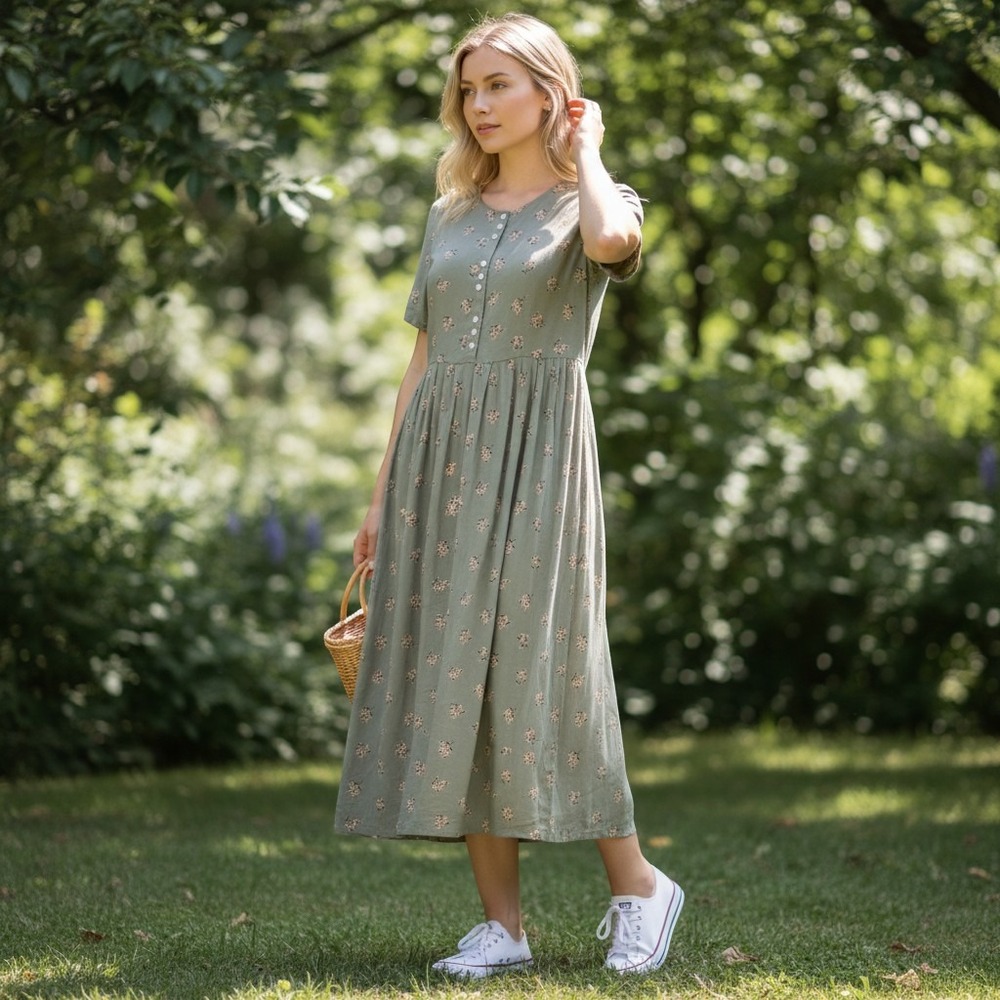 Smith & Hawken Olive Green Floral Maxi Dress